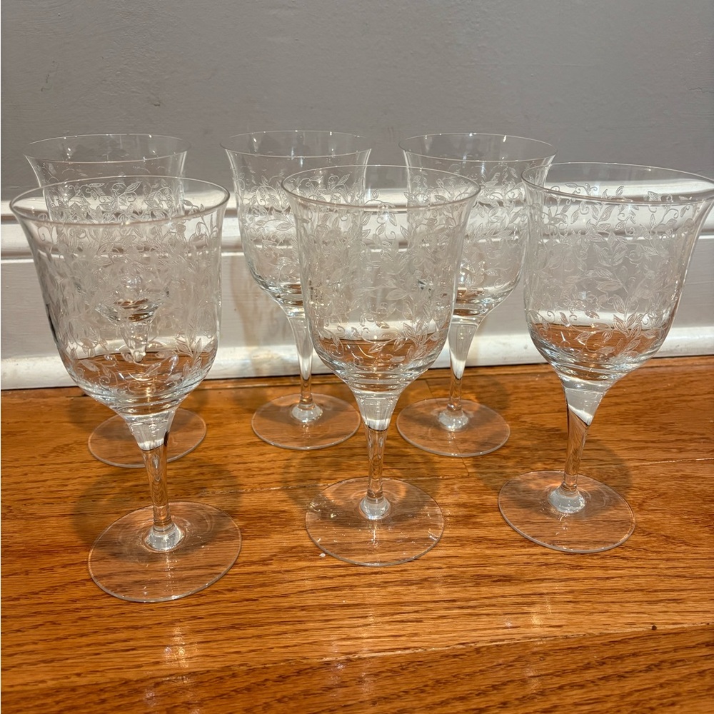 Vintage American Cut Leaves Etched Iced Tea Glasses – Set of 6